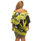 Yellow Ribbon Sarcoma Awareness Month Off Shoulder Short Dress Aboriginal Art - Aussie Hoodie