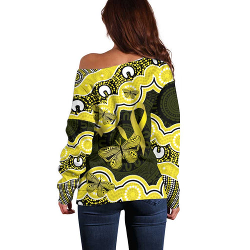 Yellow Ribbon Sarcoma Awareness Month Off Shoulder Sweater Aboriginal Art - Aussie Hoodie