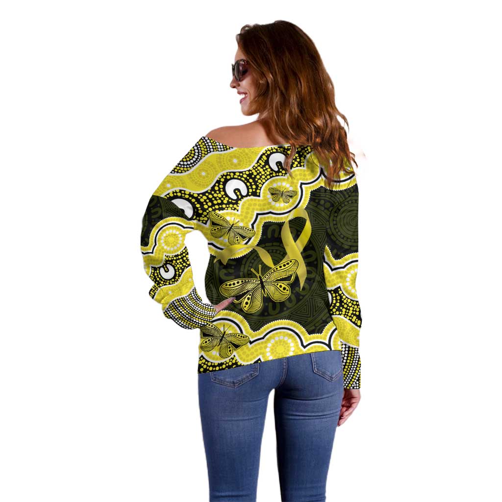 Yellow Ribbon Sarcoma Awareness Month Off Shoulder Sweater Aboriginal Art - Aussie Hoodie