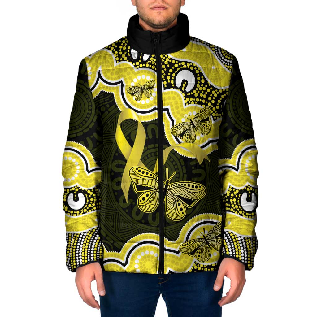 Yellow Ribbon Sarcoma Awareness Month Padded Jacket Aboriginal Art - Aussie Hoodie