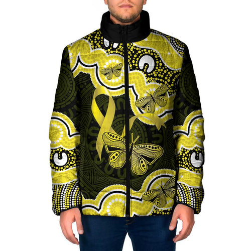 Yellow Ribbon Sarcoma Awareness Month Padded Jacket Aboriginal Art - Aussie Hoodie