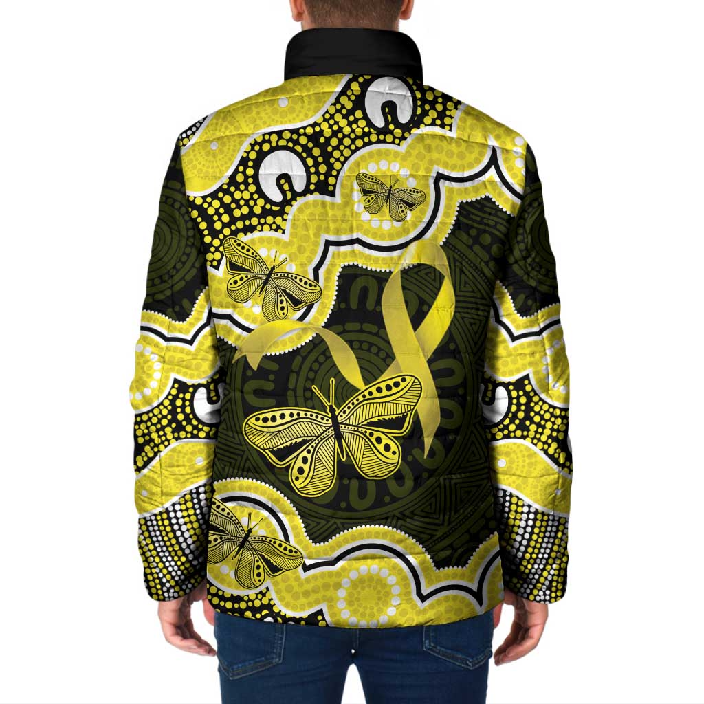 Yellow Ribbon Sarcoma Awareness Month Padded Jacket Aboriginal Art - Aussie Hoodie
