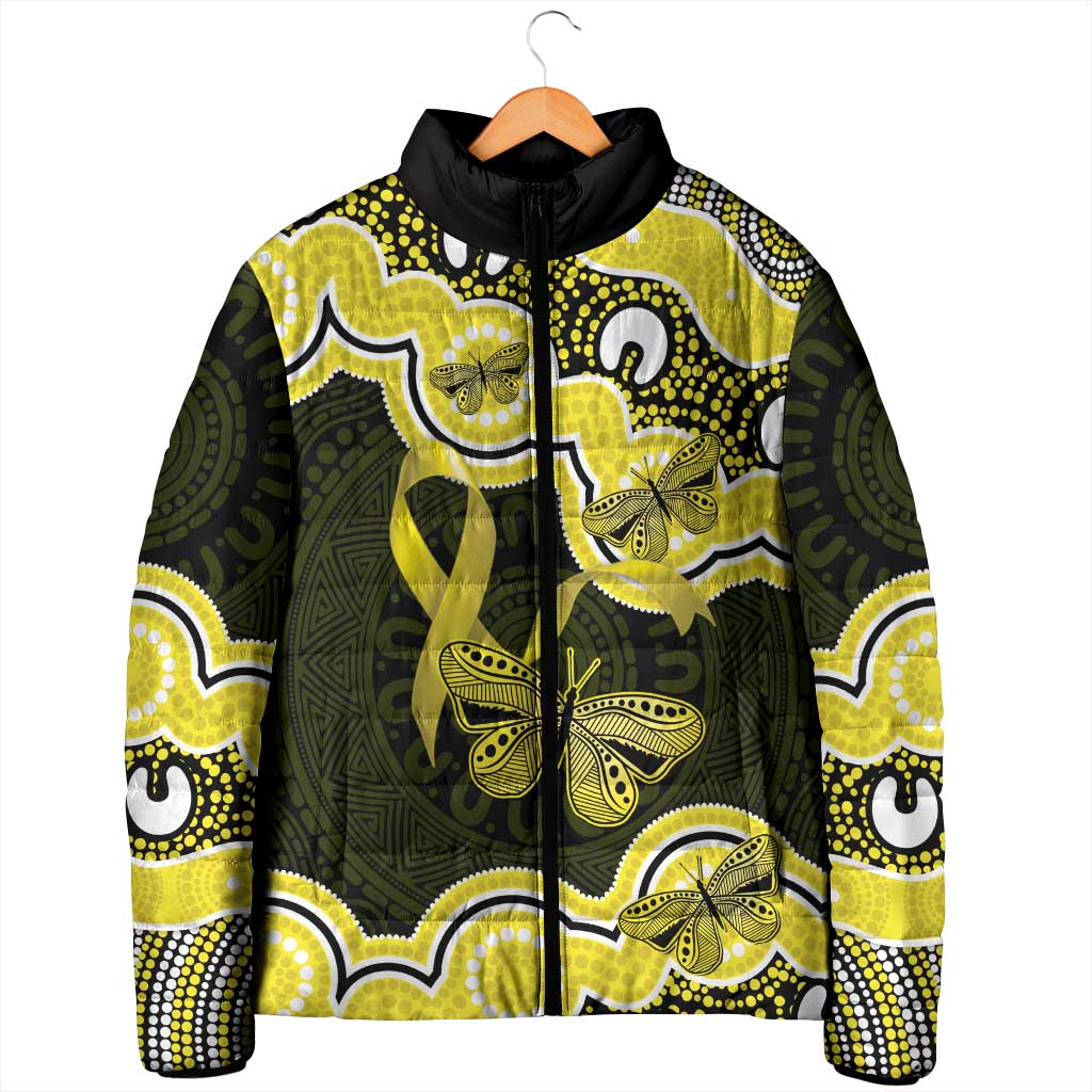 Yellow Ribbon Sarcoma Awareness Month Padded Jacket Aboriginal Art - Aussie Hoodie