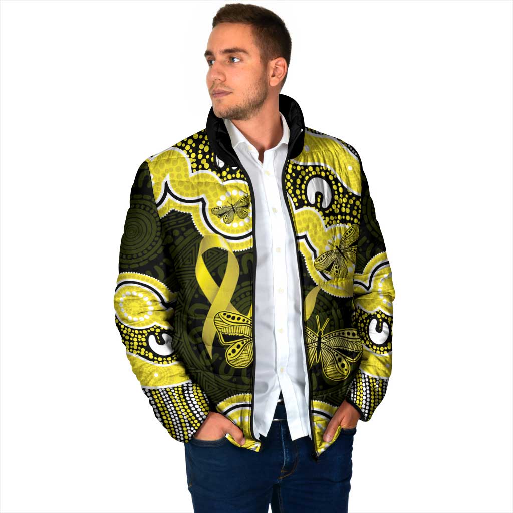 Yellow Ribbon Sarcoma Awareness Month Padded Jacket Aboriginal Art - Aussie Hoodie