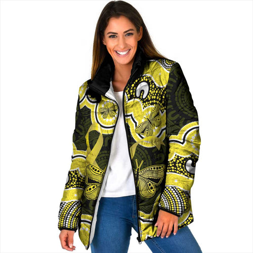 Yellow Ribbon Sarcoma Awareness Month Padded Jacket Aboriginal Art - Aussie Hoodie