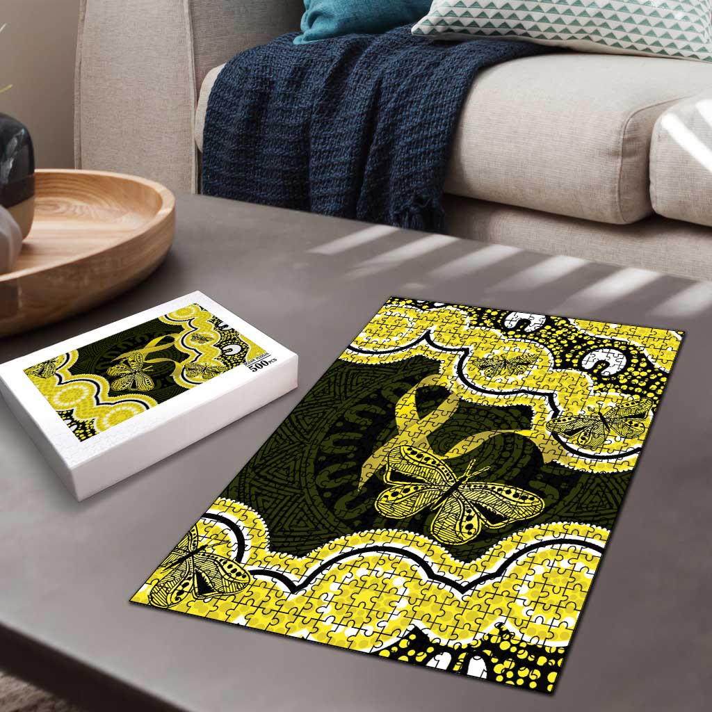 Yellow Ribbon Sarcoma Awareness Month Puzzle Aboriginal Art - Aussie Hoodie