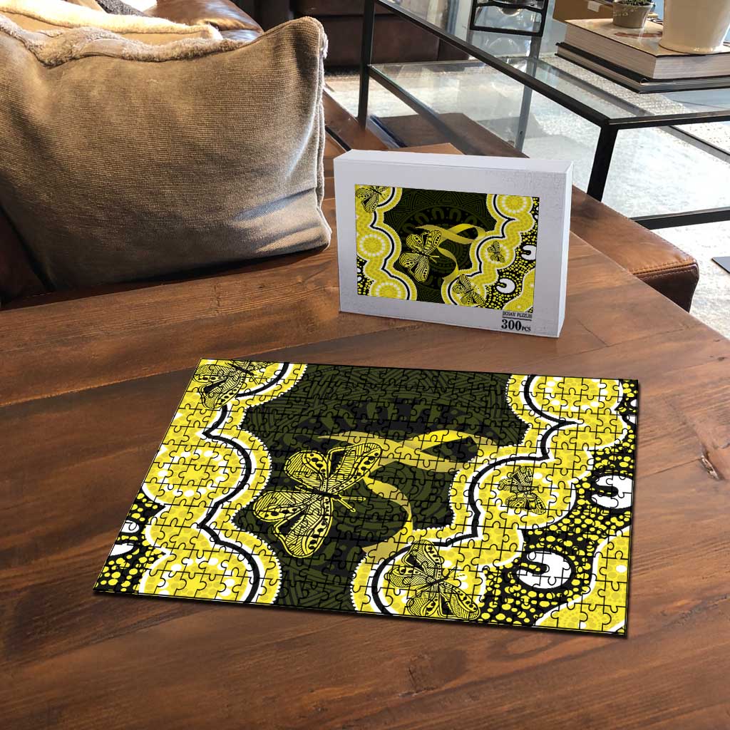 Yellow Ribbon Sarcoma Awareness Month Puzzle Aboriginal Art - Aussie Hoodie