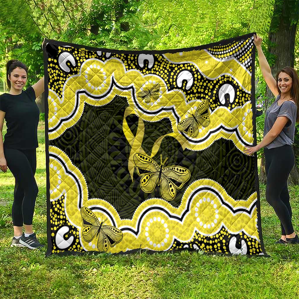 Yellow Ribbon Sarcoma Awareness Month Quilt Aboriginal Art - Aussie Hoodie
