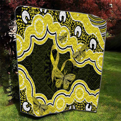 Yellow Ribbon Sarcoma Awareness Month Quilt Aboriginal Art - Aussie Hoodie