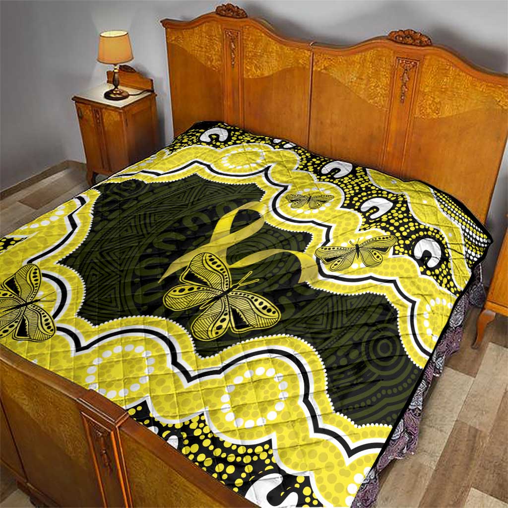 Yellow Ribbon Sarcoma Awareness Month Quilt Aboriginal Art - Aussie Hoodie
