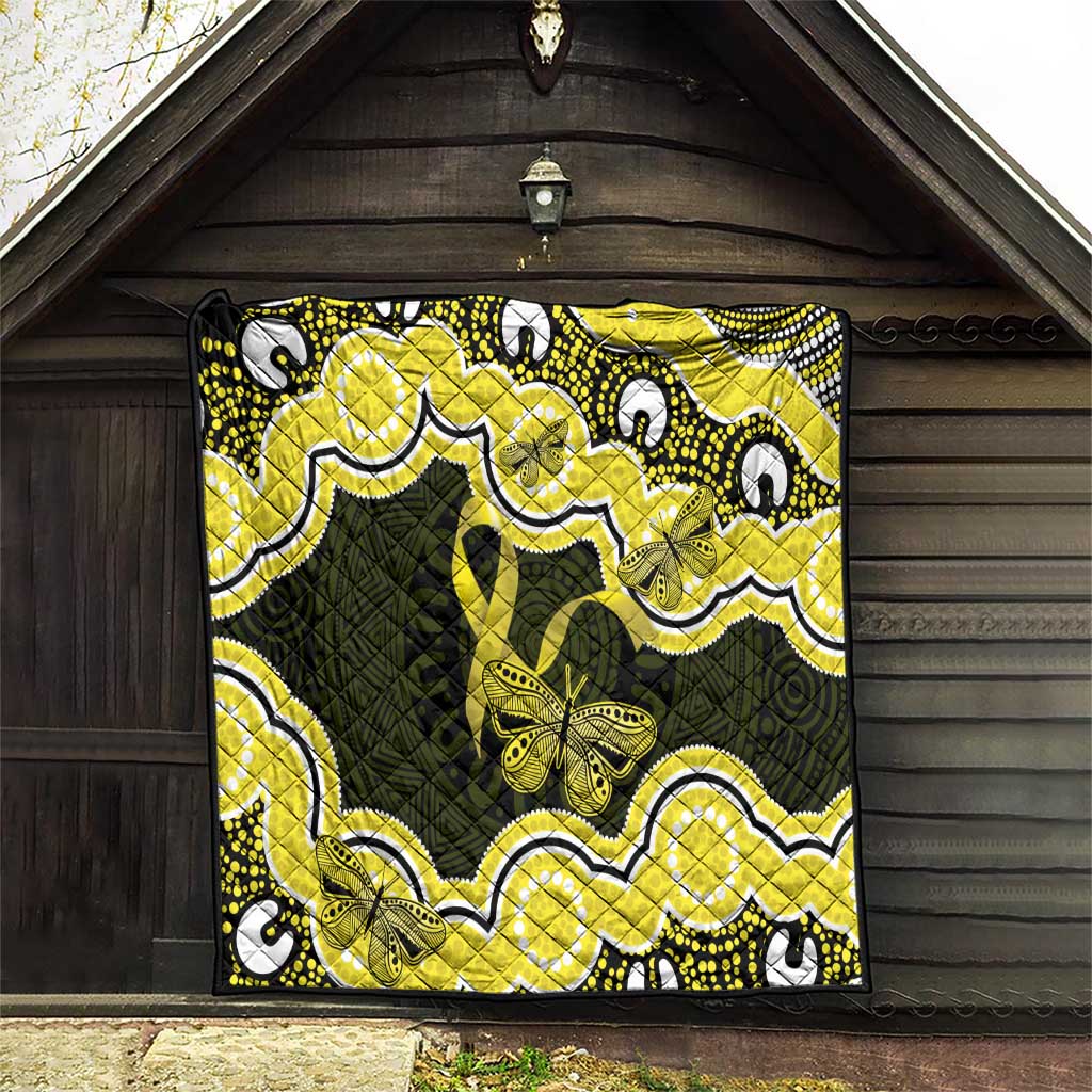 Yellow Ribbon Sarcoma Awareness Month Quilt Aboriginal Art - Aussie Hoodie