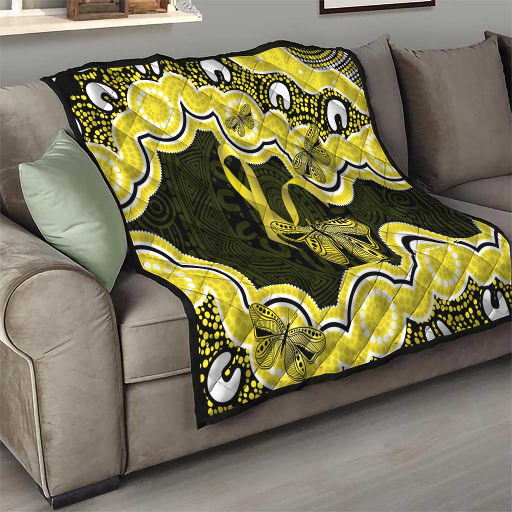 Yellow Ribbon Sarcoma Awareness Month Quilt Aboriginal Art - Aussie Hoodie