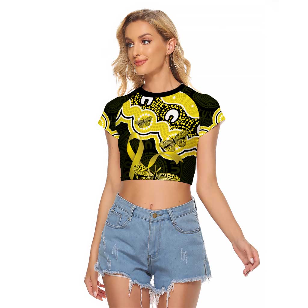 Yellow Ribbon Sarcoma Awareness Month Raglan Cropped T Shirt Aboriginal Art - Aussie Hoodie