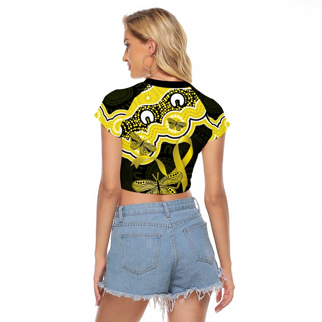 Yellow Ribbon Sarcoma Awareness Month Raglan Cropped T Shirt Aboriginal Art - Aussie Hoodie