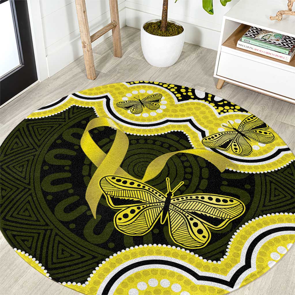 Yellow Ribbon Sarcoma Awareness Month Round Carpet Aboriginal Art - Aussie Hoodie