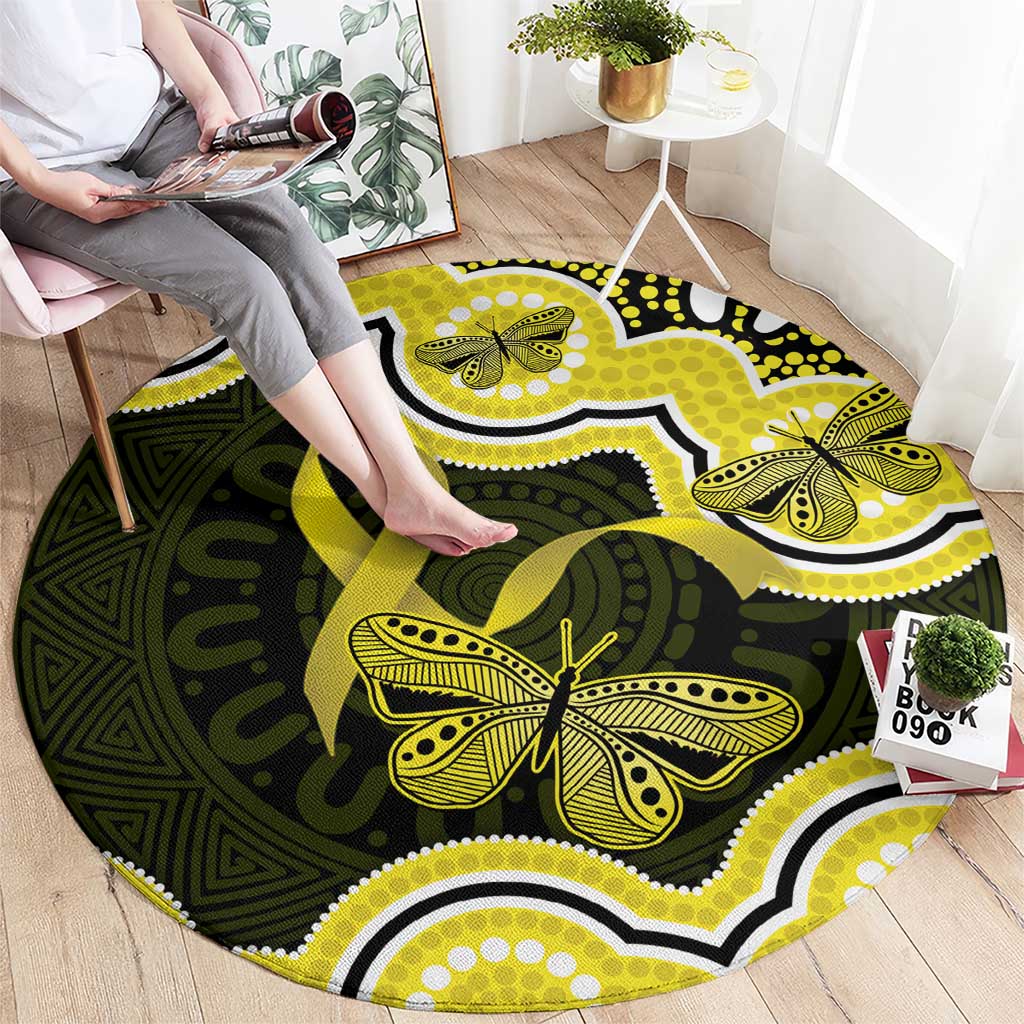 Yellow Ribbon Sarcoma Awareness Month Round Carpet Aboriginal Art - Aussie Hoodie