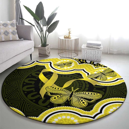 Yellow Ribbon Sarcoma Awareness Month Round Carpet Aboriginal Art - Aussie Hoodie