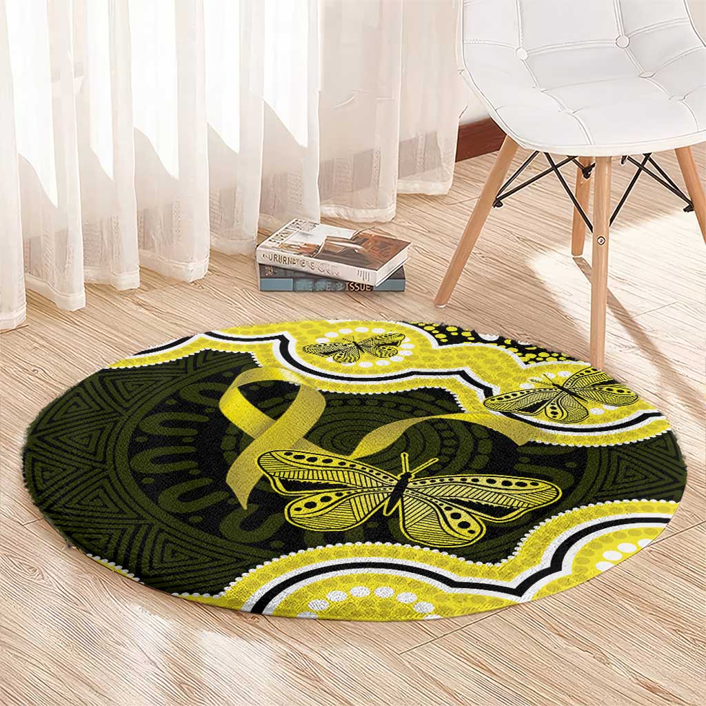 Yellow Ribbon Sarcoma Awareness Month Round Carpet Aboriginal Art - Aussie Hoodie