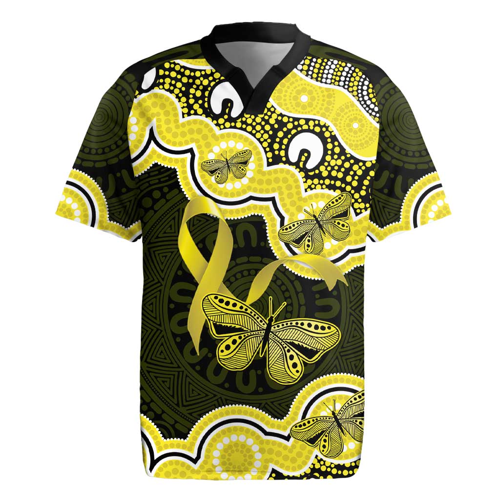 Yellow Ribbon Sarcoma Awareness Month Rugby Jersey Aboriginal Art - Aussie Hoodie
