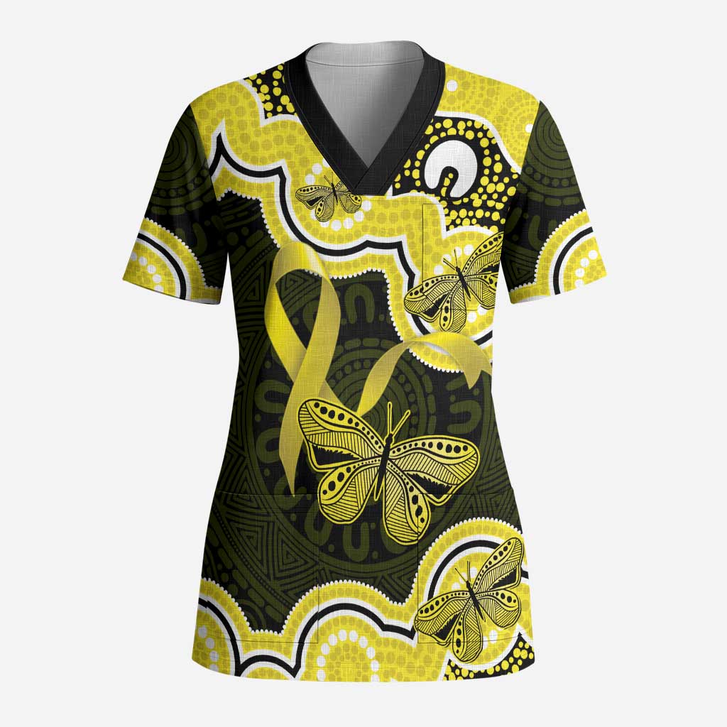 Yellow Ribbon Sarcoma Awareness Month Scrub Top Aboriginal Art - Aussie Hoodie