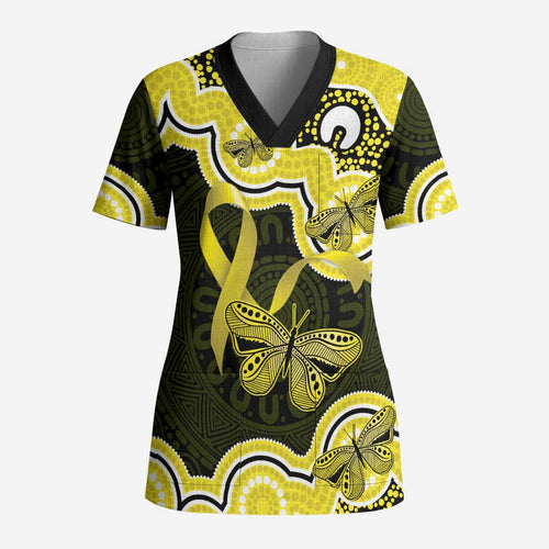 Yellow Ribbon Sarcoma Awareness Month Scrub Top Aboriginal Art - Aussie Hoodie