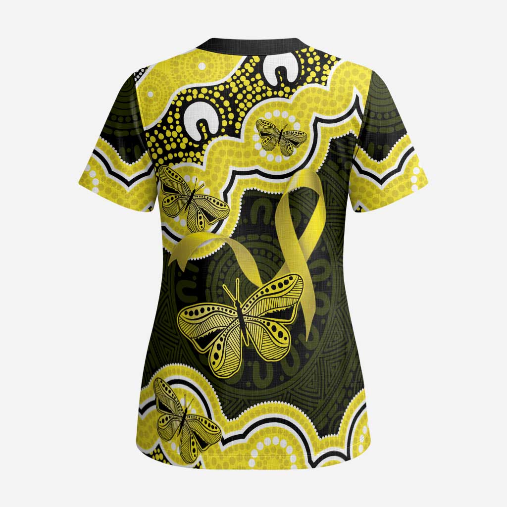 Yellow Ribbon Sarcoma Awareness Month Scrub Top Aboriginal Art - Aussie Hoodie