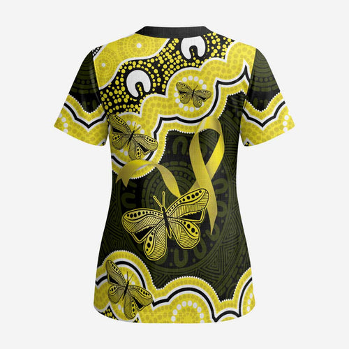Yellow Ribbon Sarcoma Awareness Month Scrub Top Aboriginal Art - Aussie Hoodie