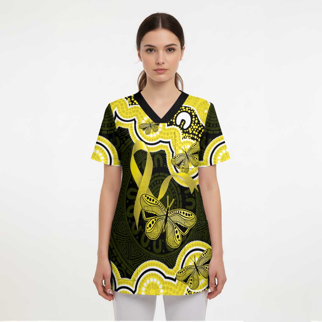 Yellow Ribbon Sarcoma Awareness Month Scrub Top Aboriginal Art - Aussie Hoodie