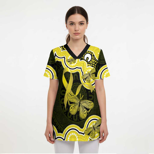 Yellow Ribbon Sarcoma Awareness Month Scrub Top Aboriginal Art - Aussie Hoodie