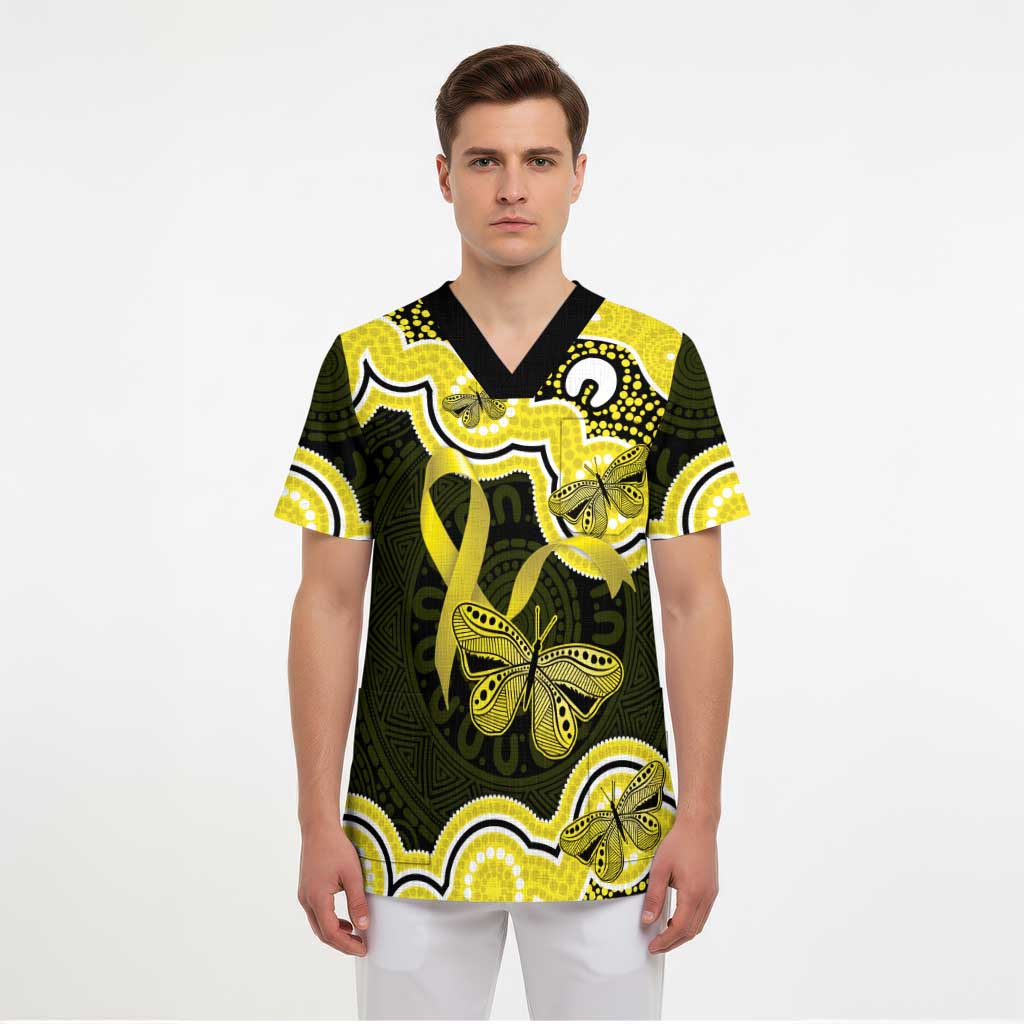 Yellow Ribbon Sarcoma Awareness Month Scrub Top Aboriginal Art - Aussie Hoodie