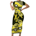 Yellow Ribbon Sarcoma Awareness Month Short Sleeve Bodycon Dress Aboriginal Art - Aussie Hoodie