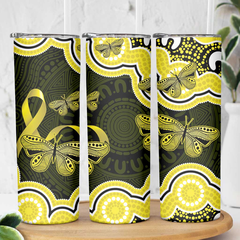 Yellow Ribbon Sarcoma Awareness Month Skinny Tumbler Aboriginal Art - Aussie Hoodie