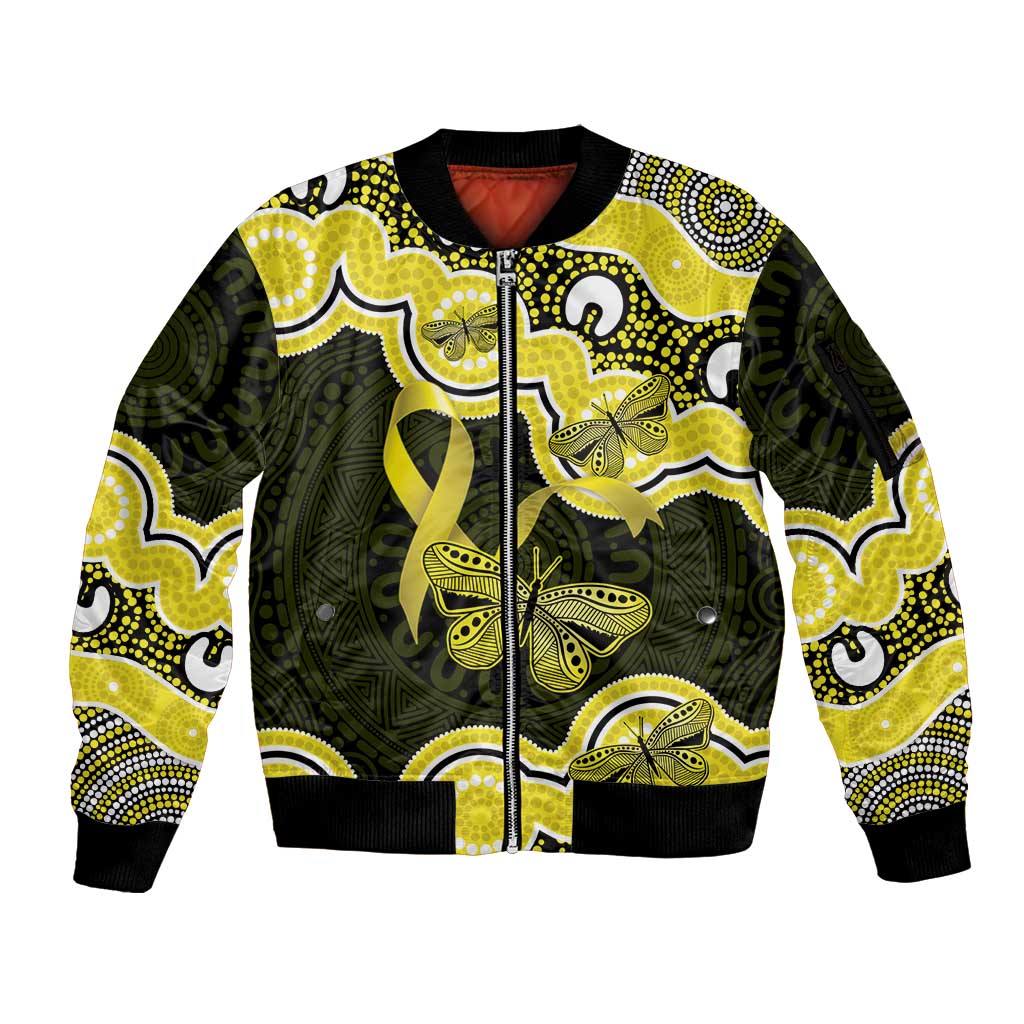 Yellow Ribbon Sarcoma Awareness Month Sleeve Zip Bomber Jacket Aboriginal Art - Aussie Hoodie