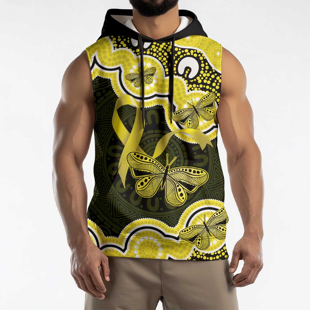 Yellow Ribbon Sarcoma Awareness Month Sleeveless Hoodie Aboriginal Art - Aussie Hoodie