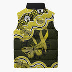 Yellow Ribbon Sarcoma Awareness Month Sleeveless Puffer Jacket Aboriginal Art - Aussie Hoodie