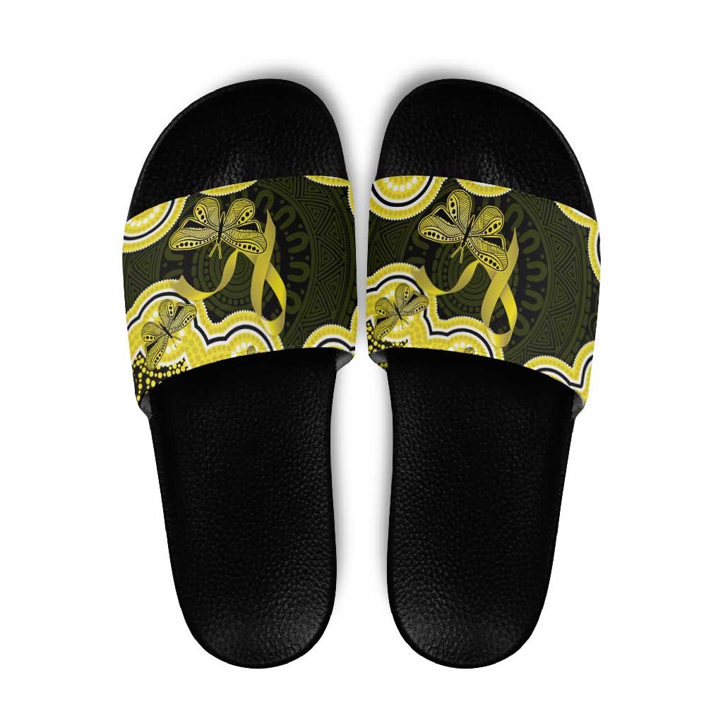 Yellow Ribbon Sarcoma Awareness Month Slide Sandals Aboriginal Art - Aussie Hoodie