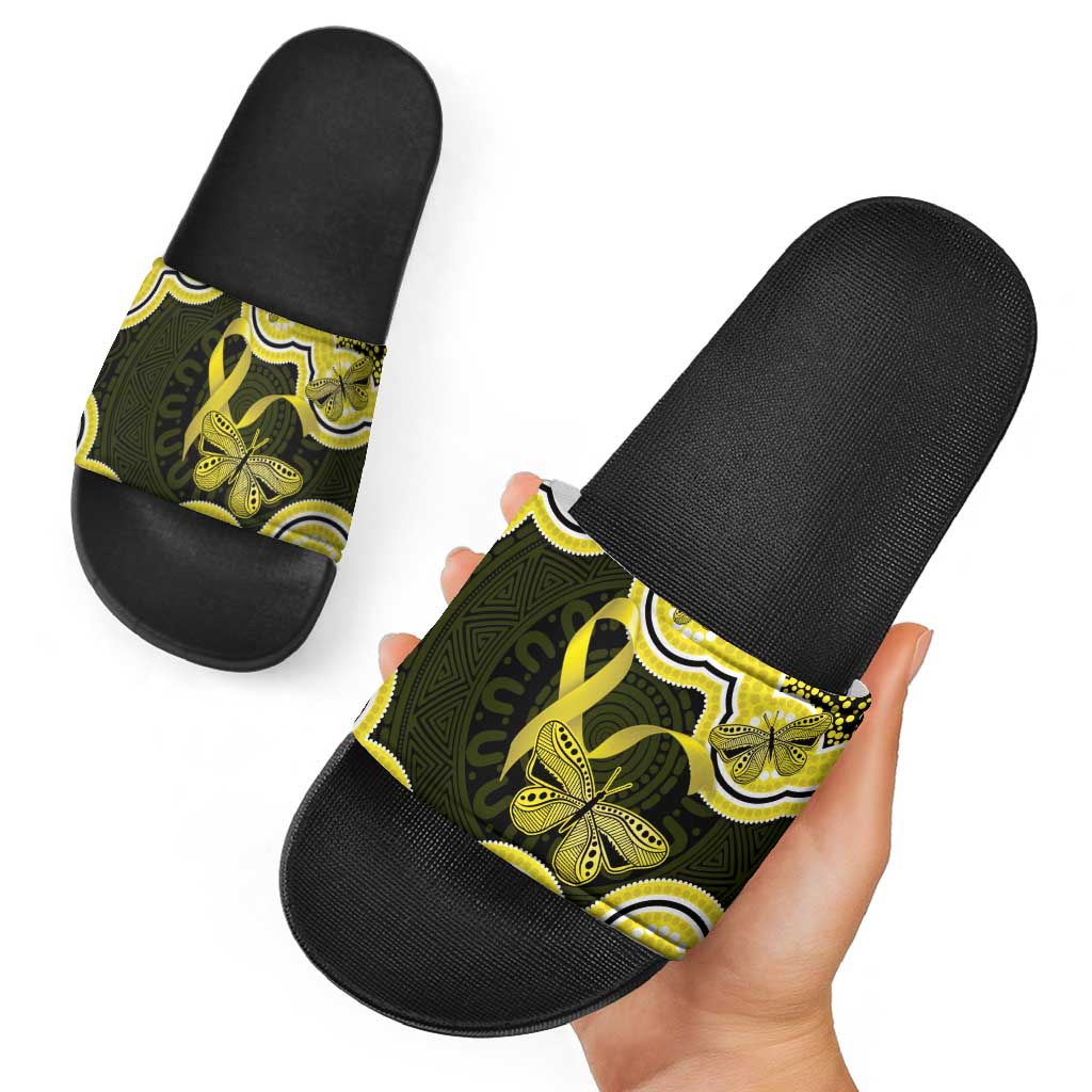Yellow Ribbon Sarcoma Awareness Month Slide Sandals Aboriginal Art - Aussie Hoodie