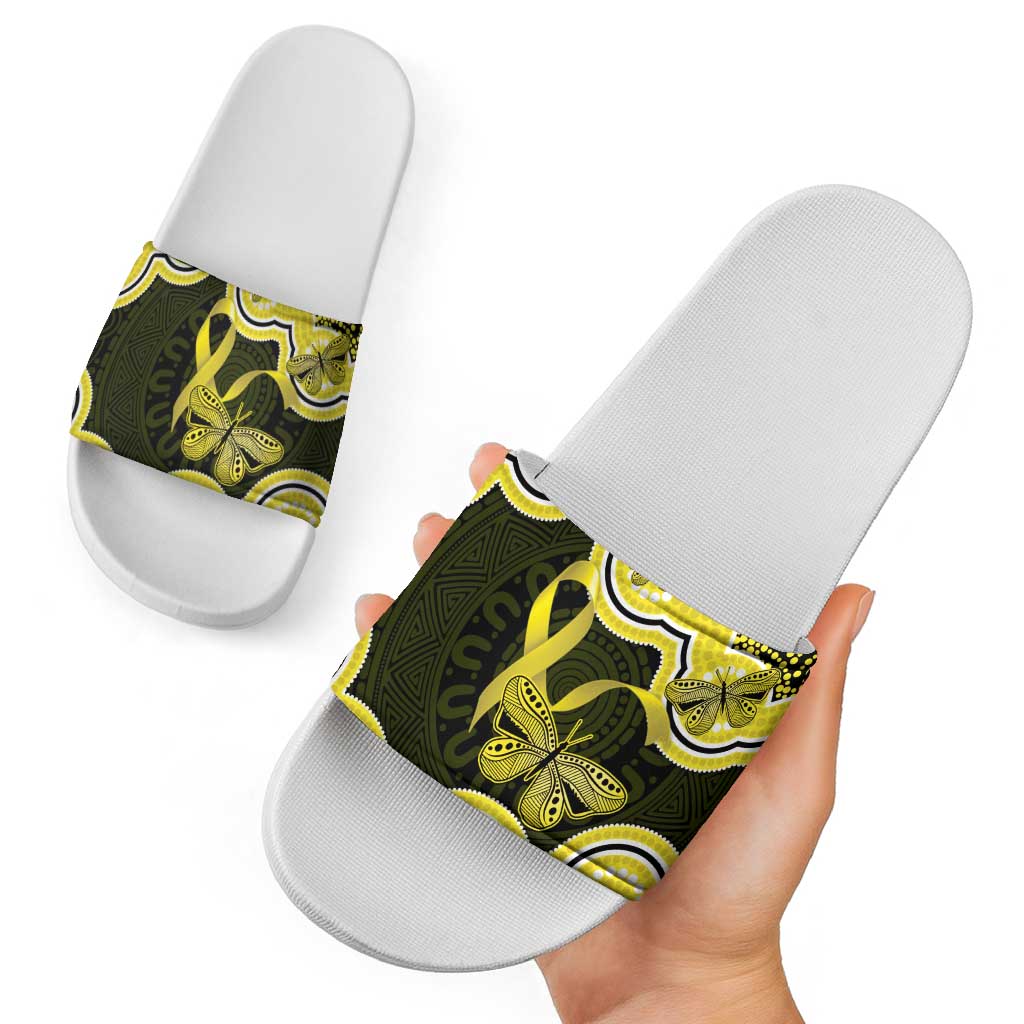 Yellow Ribbon Sarcoma Awareness Month Slide Sandals Aboriginal Art - Aussie Hoodie
