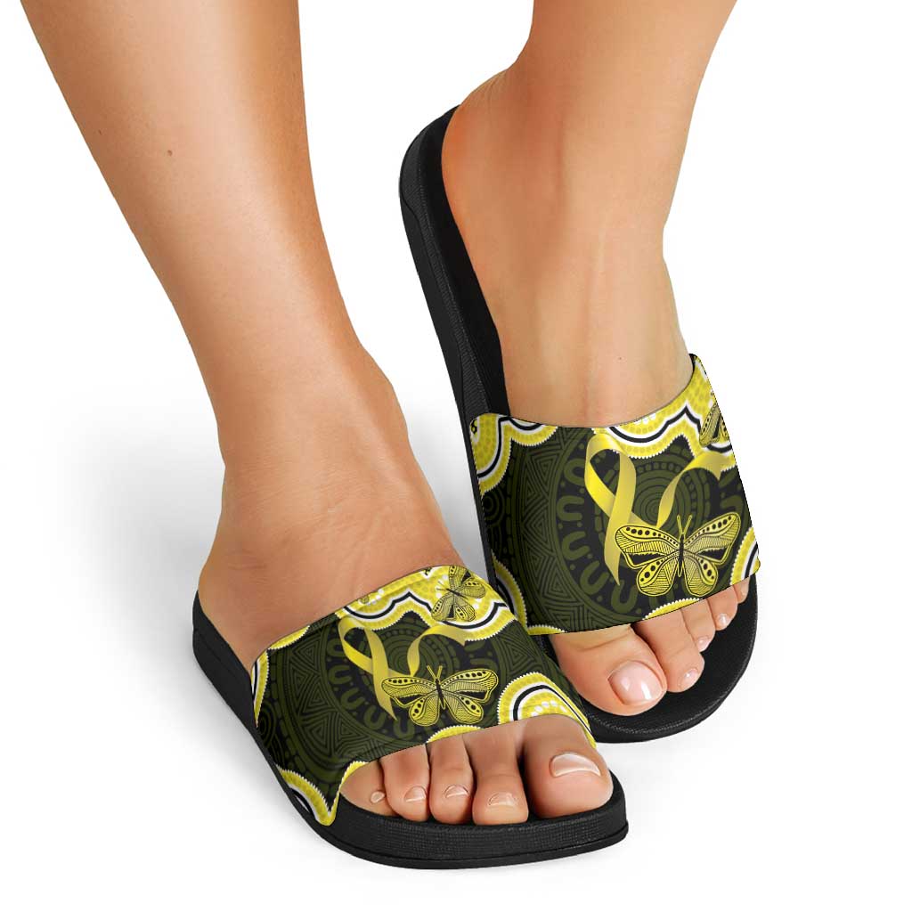 Yellow Ribbon Sarcoma Awareness Month Slide Sandals Aboriginal Art - Aussie Hoodie