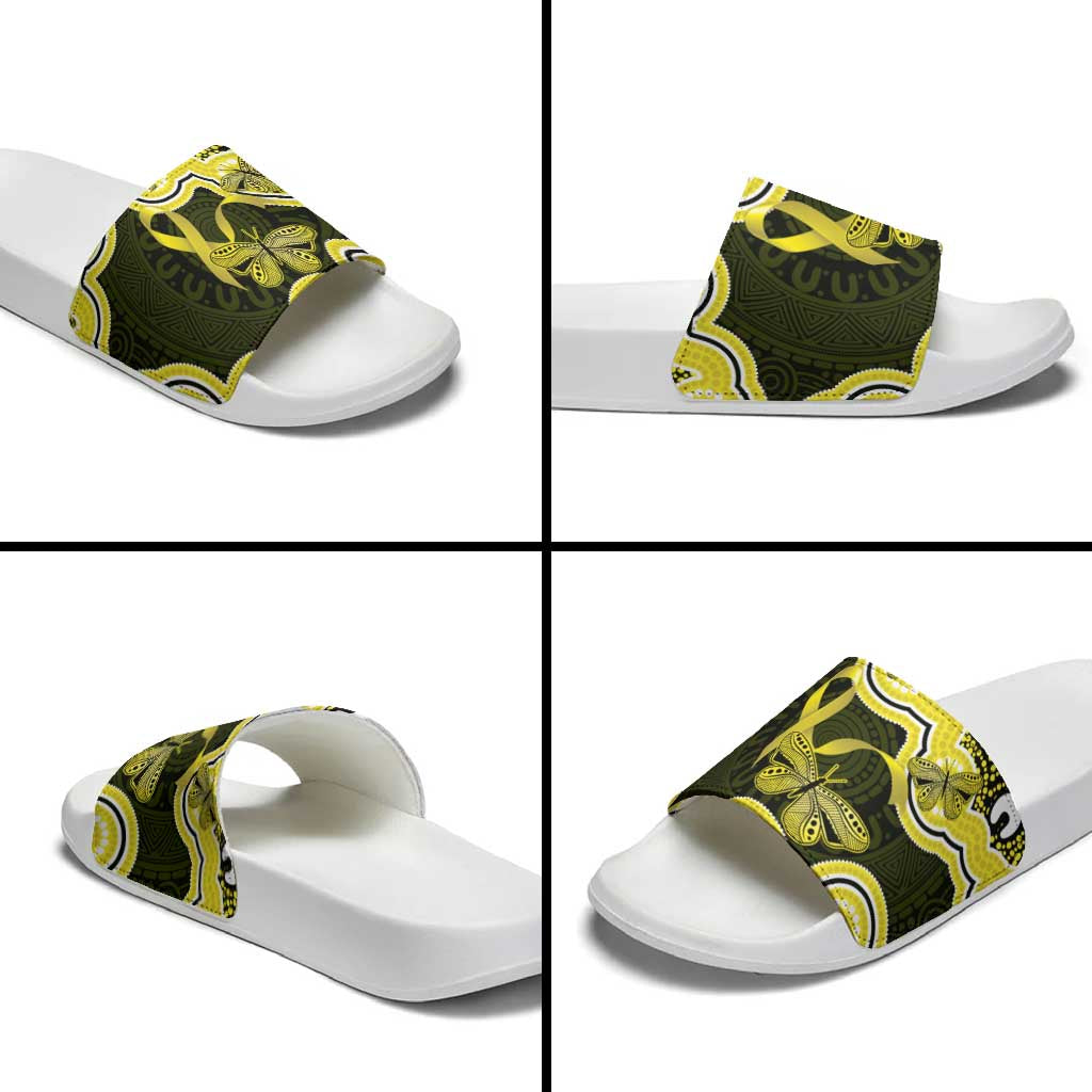 Yellow Ribbon Sarcoma Awareness Month Slide Sandals Aboriginal Art - Aussie Hoodie