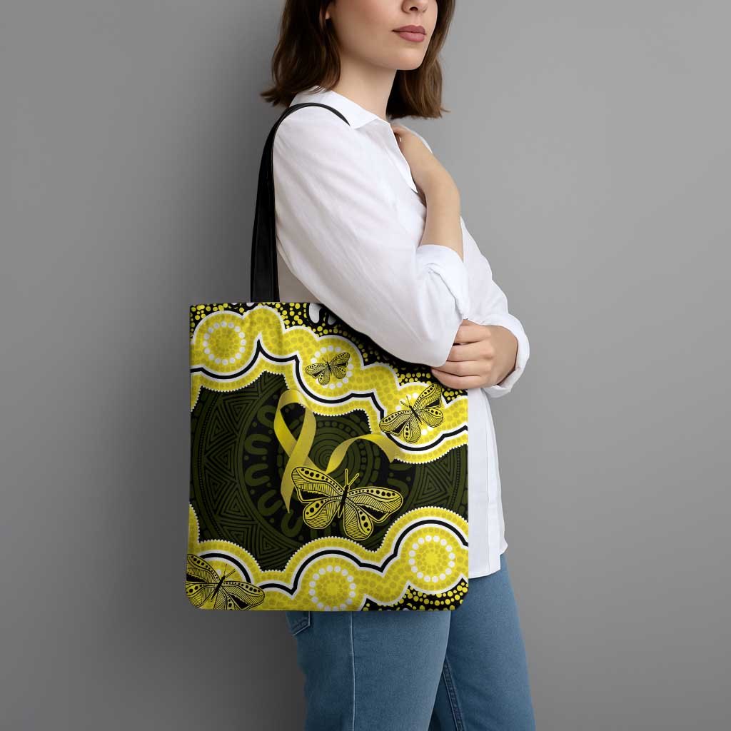 Yellow Ribbon Sarcoma Awareness Month Tote Bag Aboriginal Art - Aussie Hoodie