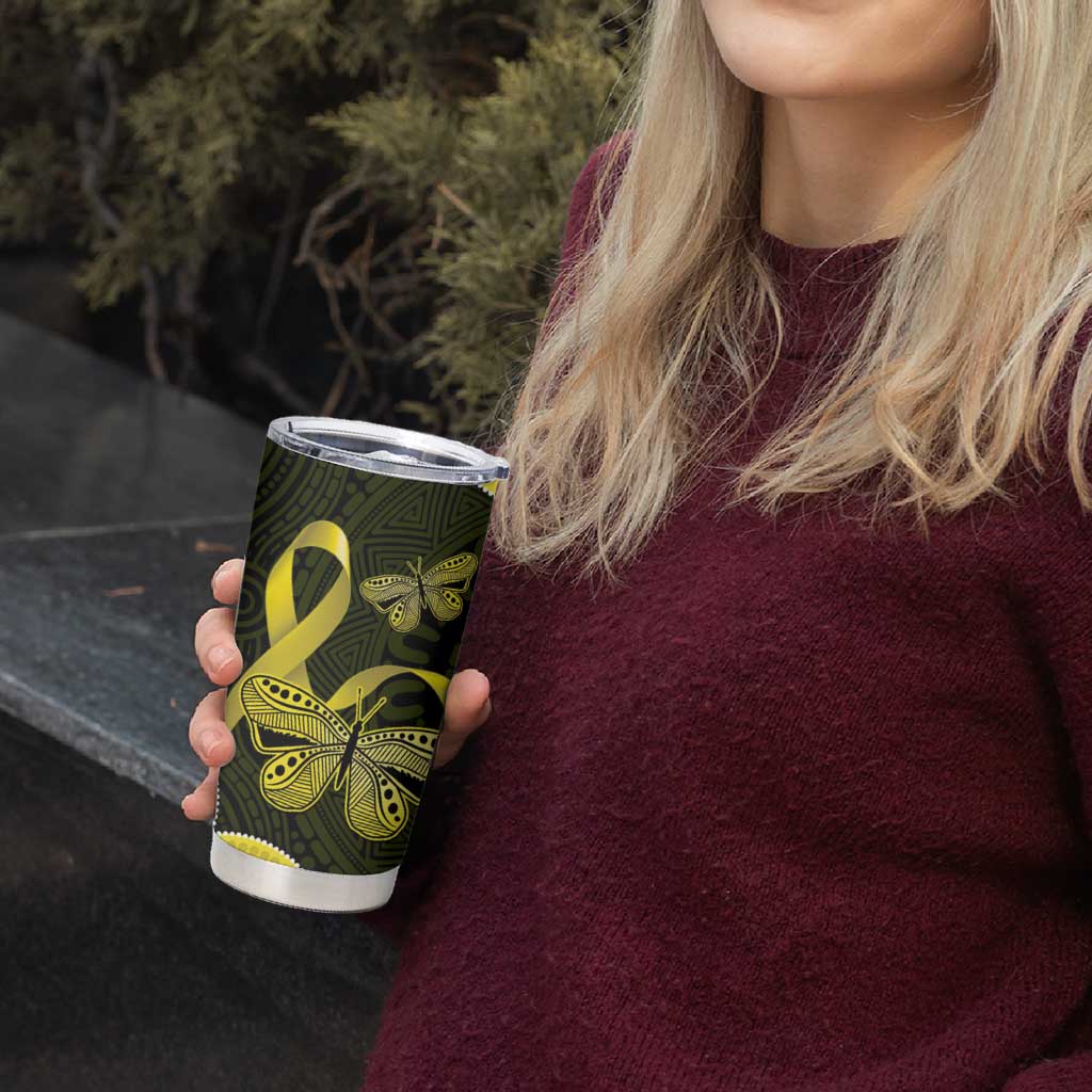 Yellow Ribbon Sarcoma Awareness Month Tumbler Cup Aboriginal Art - Aussie Hoodie