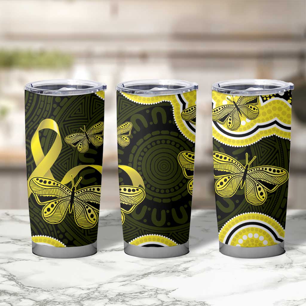Yellow Ribbon Sarcoma Awareness Month Tumbler Cup Aboriginal Art - Aussie Hoodie