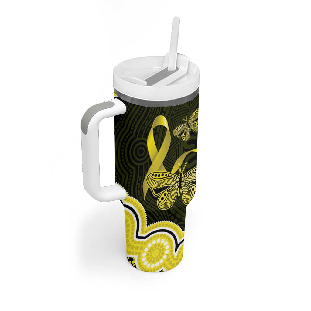 Yellow Ribbon Sarcoma Awareness Month Tumbler With Handle Aboriginal Art - Aussie Hoodie