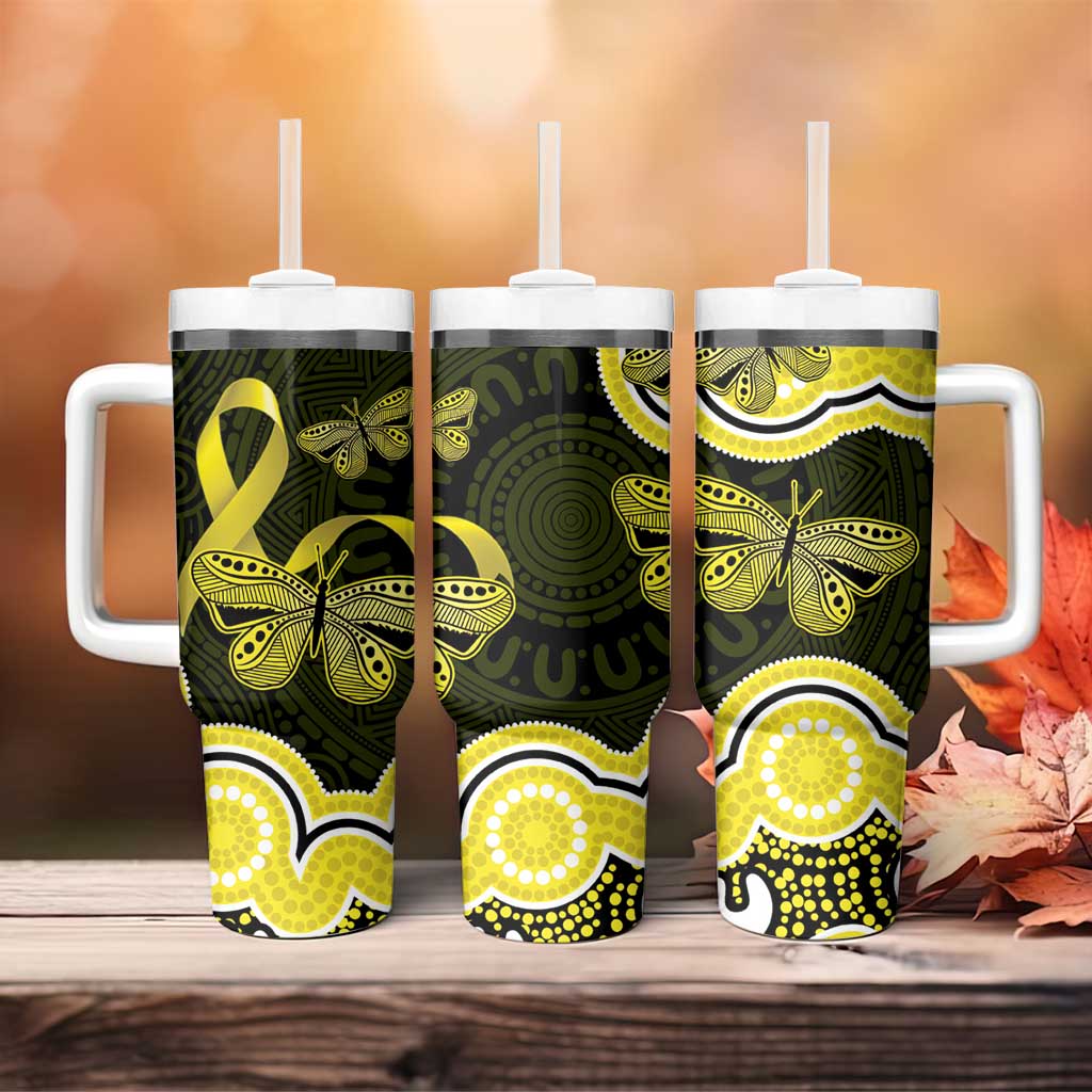 Yellow Ribbon Sarcoma Awareness Month Tumbler With Handle Aboriginal Art - Aussie Hoodie