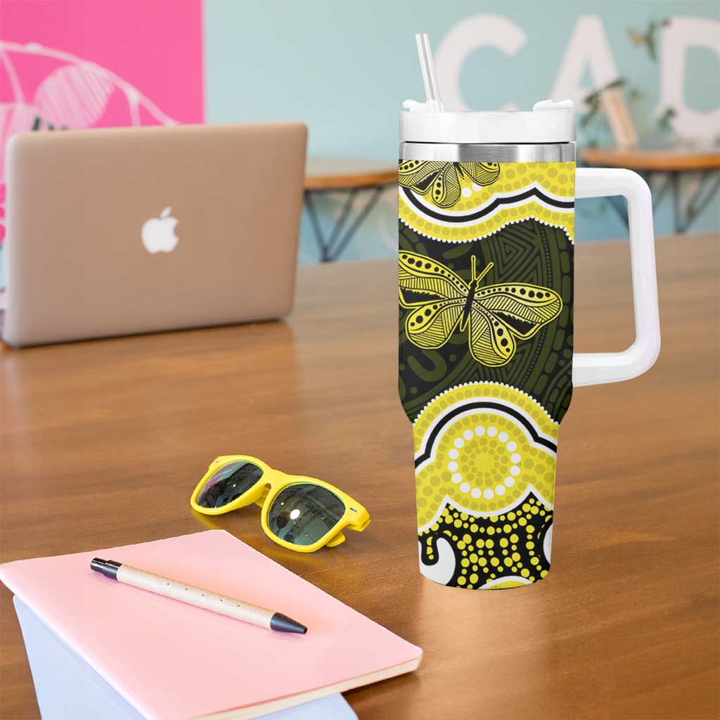 Yellow Ribbon Sarcoma Awareness Month Tumbler With Handle Aboriginal Art - Aussie Hoodie