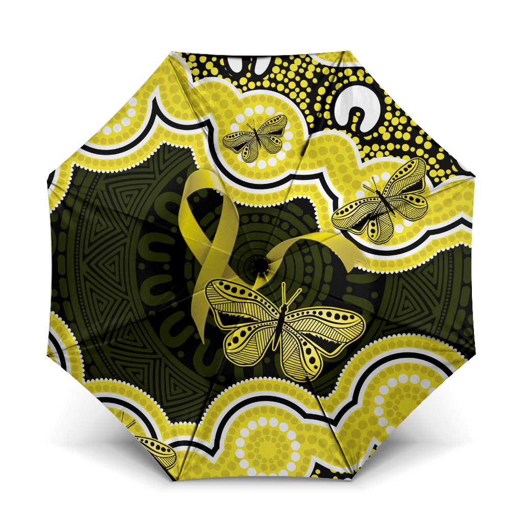 Yellow Ribbon Sarcoma Awareness Month Umbrella Aboriginal Art - Aussie Hoodie