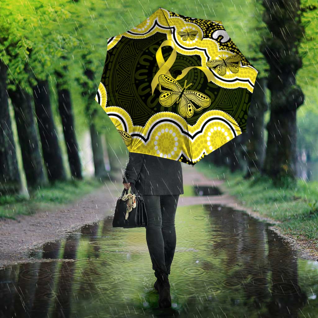 Yellow Ribbon Sarcoma Awareness Month Umbrella Aboriginal Art - Aussie Hoodie