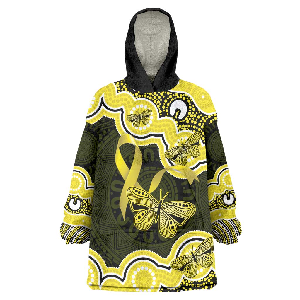 Yellow Ribbon Sarcoma Awareness Month Wearable Blanket Hoodie Aboriginal Art - Aussie Hoodie