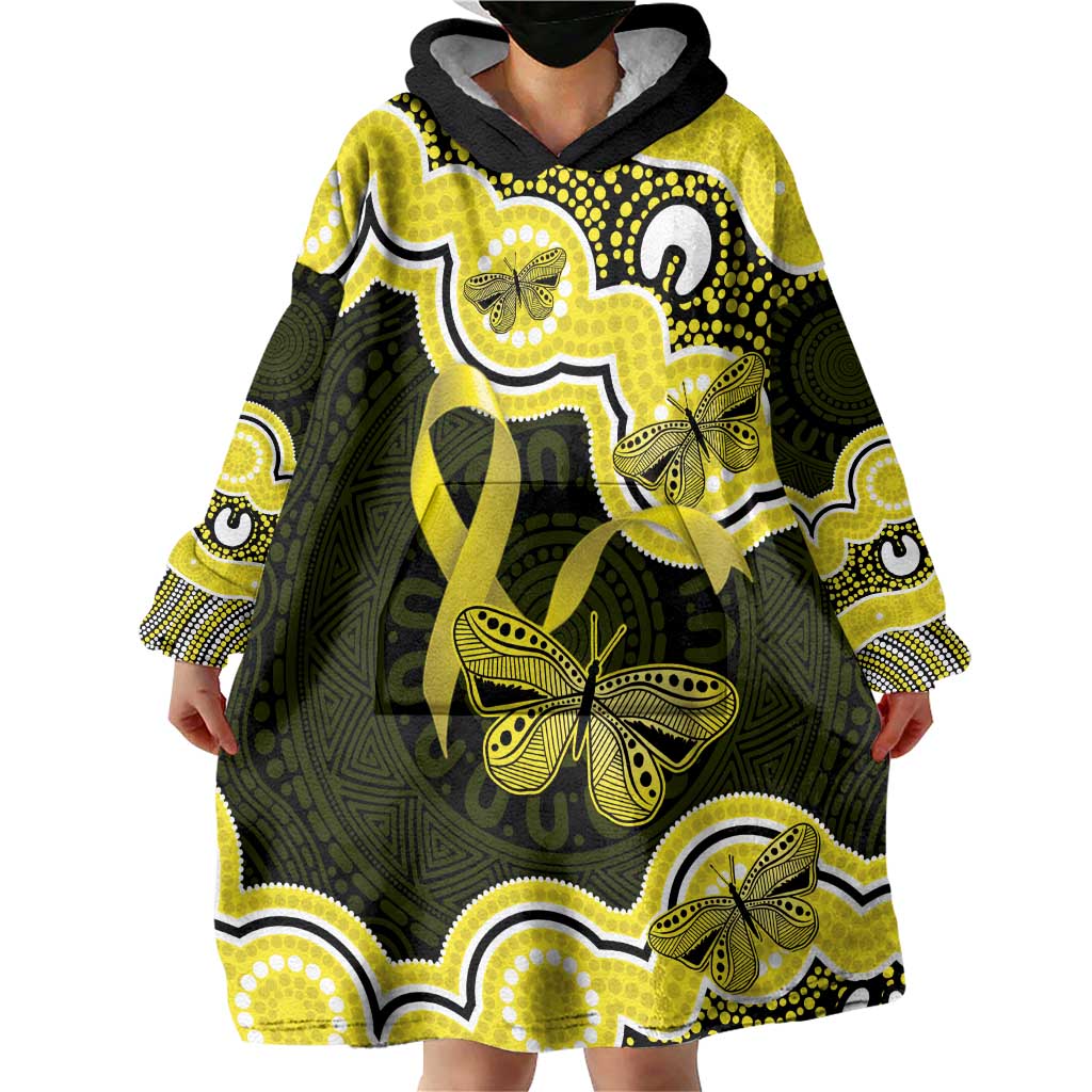 Yellow Ribbon Sarcoma Awareness Month Wearable Blanket Hoodie Aboriginal Art - Aussie Hoodie